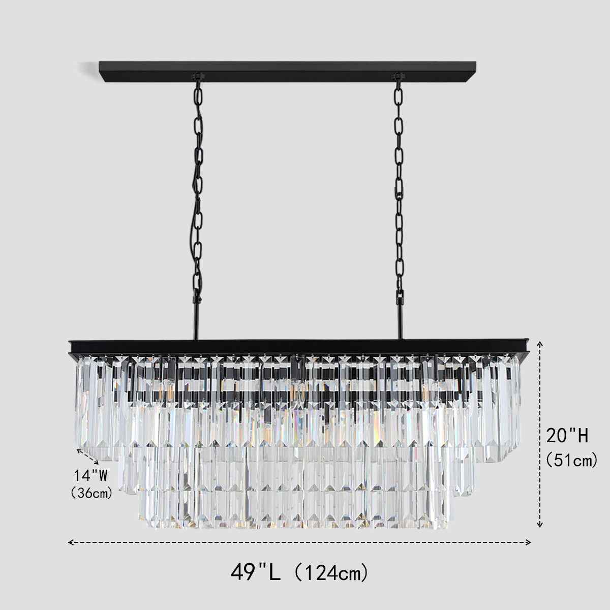 1920s Tedem 3-Tier Crystal Rectangular Chandelier