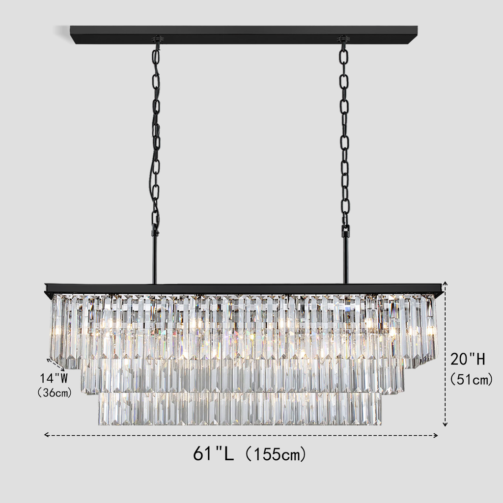 1920s Tedem 3-Tier Crystal Rectangular Chandelier