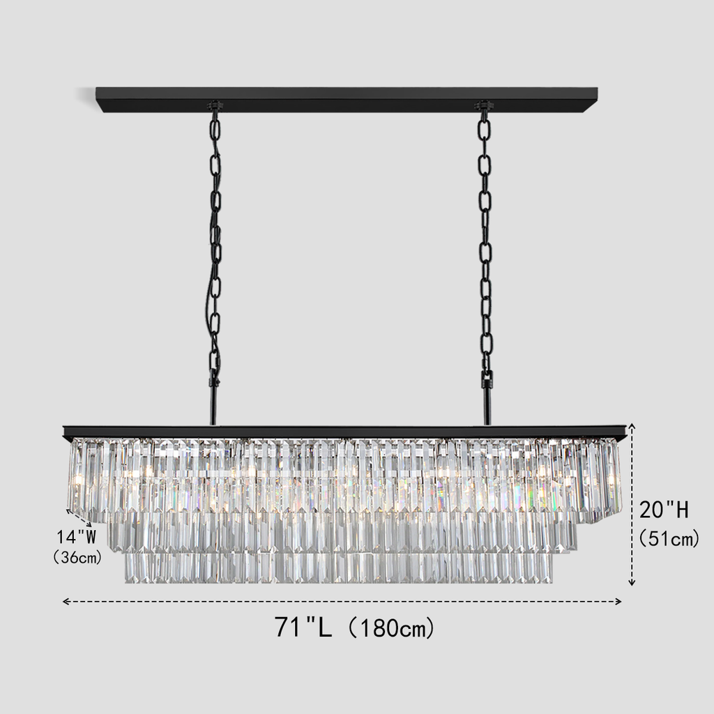 1920s Tedem 3-Tier Crystal Rectangular Chandelier