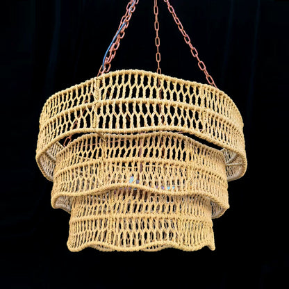 Layered Woven Rattan Hanging Light