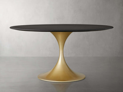 Saint Germain Round Wood Dining Table with Launette Base