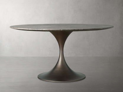 Saint Germain Round Stone Dining Table with Launette Base