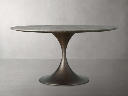Saint Germain Round Stone Dining Table with Launette Base
