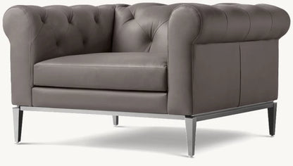 Italia Chesterfield Leather Chair - Metal Base