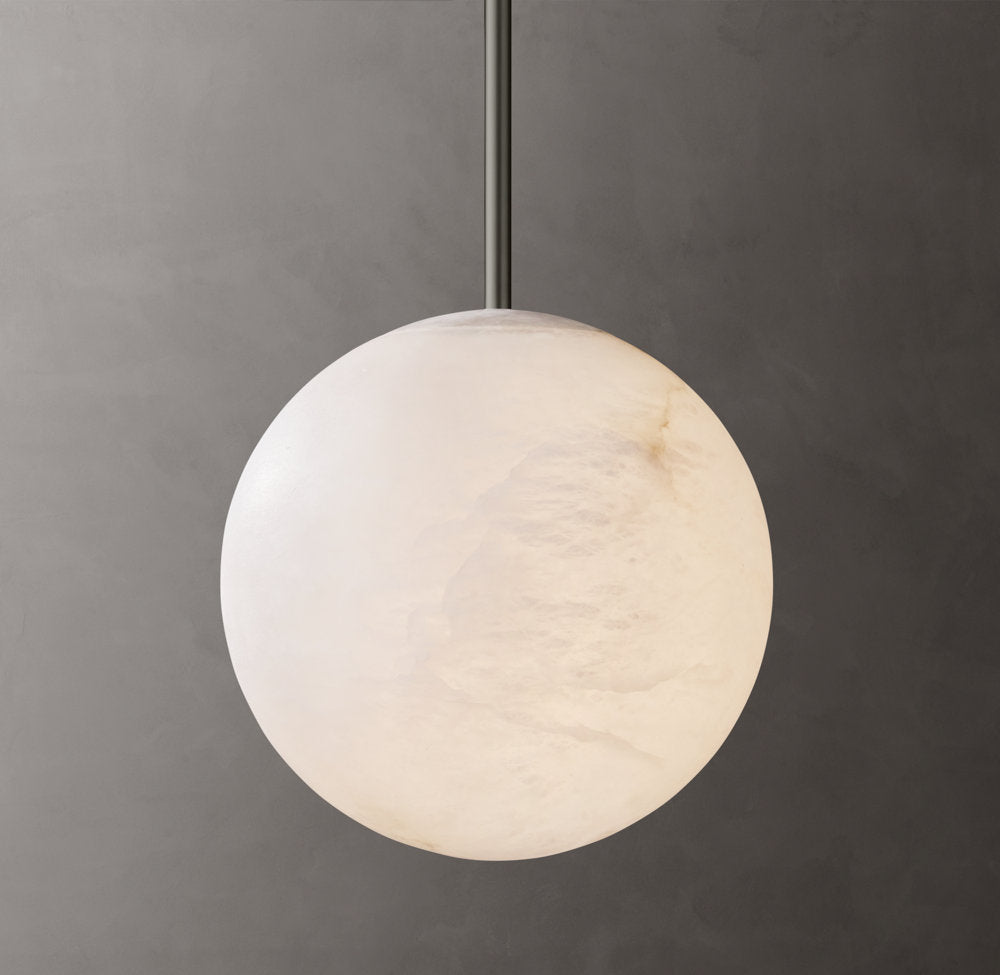 Hand-Carved Alabaster Globe Pendant
