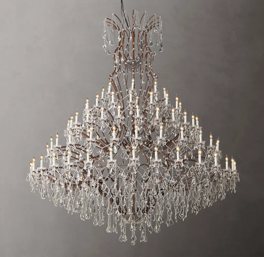 19th C. Rococo Iron & Crystal Round Chandelier 101"