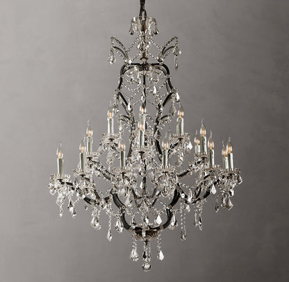 19th C. Rococo Iron & Crystal Round Chandelier 40"