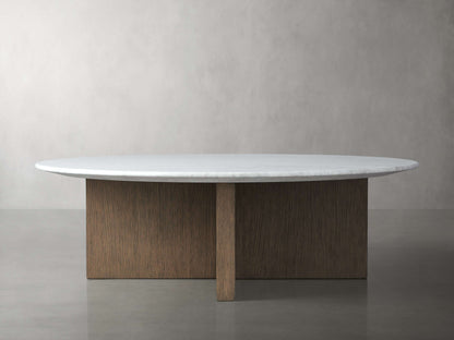 Saint Germain Round Stone Top Coffee Table with Wood Clement Base