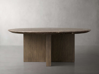 Saint Germain Round Stone Top Coffee Table with Wood Clement Base