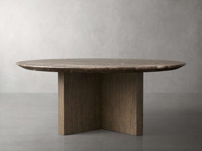 Saint Germain Round Stone Top Coffee Table with Wood Clement Base