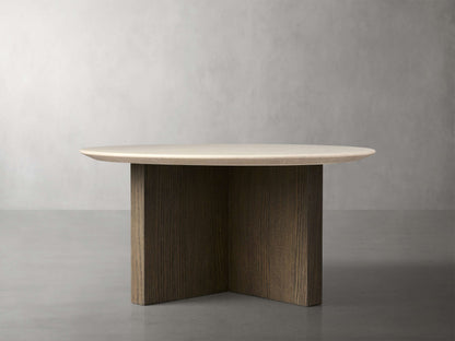 Saint Germain Round Stone Top Coffee Table with Wood Clement Base