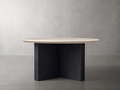 Saint Germain Round Stone Top Coffee Table with Wood Clement Base