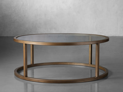 Palmer Glass Round Coffee Table in Antique Brass