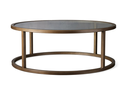Palmer Glass Round Coffee Table in Antique Brass