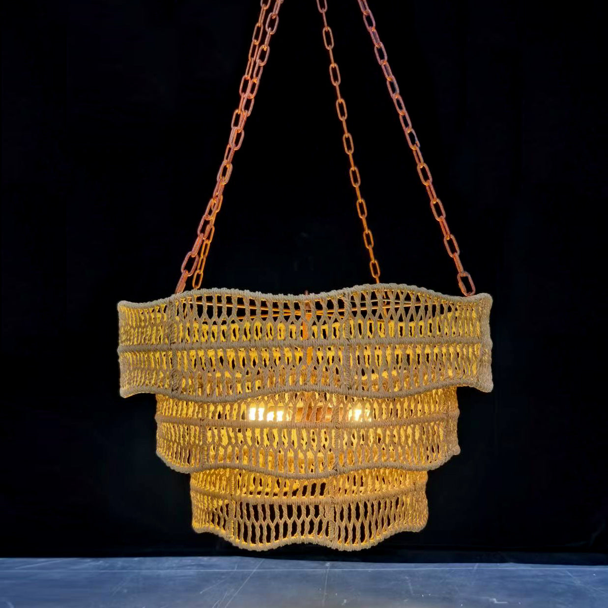 Layered Woven Rattan Hanging Light
