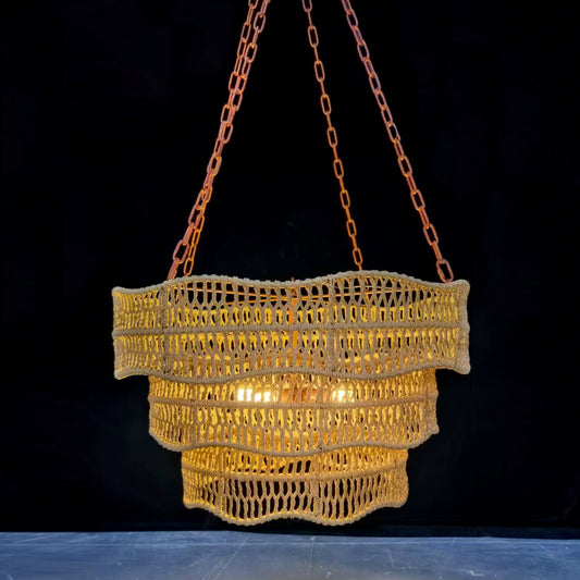 Layered Woven Rattan Hanging Light