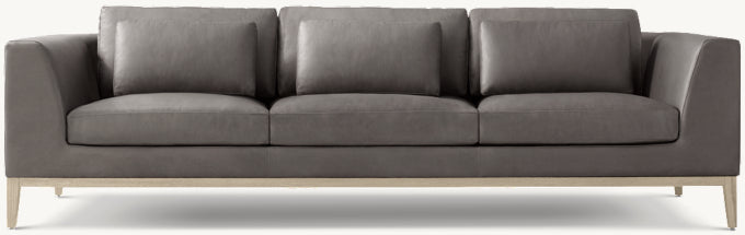Italia Leather Taper Arm 3-Cushion Sofa - Oak Base
