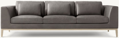 Italia Leather Taper Arm 3-Cushion Sofa - Oak Base