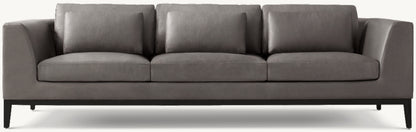 Italia Leather Taper Arm 3-Cushion Sofa - Oak Base