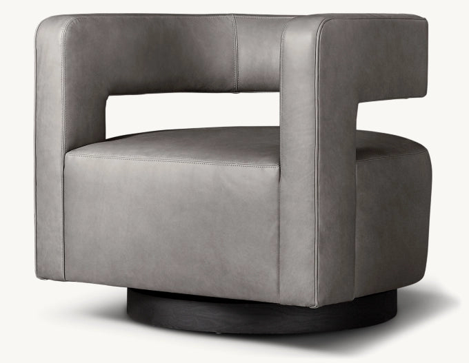 Drew Curved Leather Swivel Chair