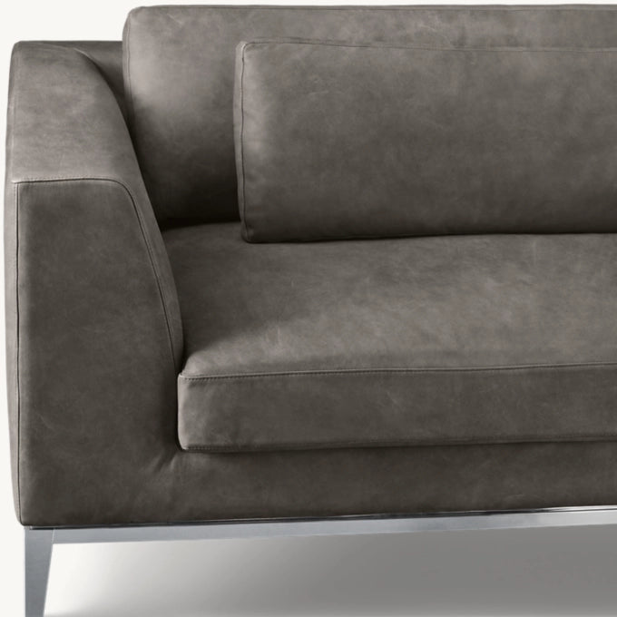 Italia Leather Taper Arm Sofa - Metal Base