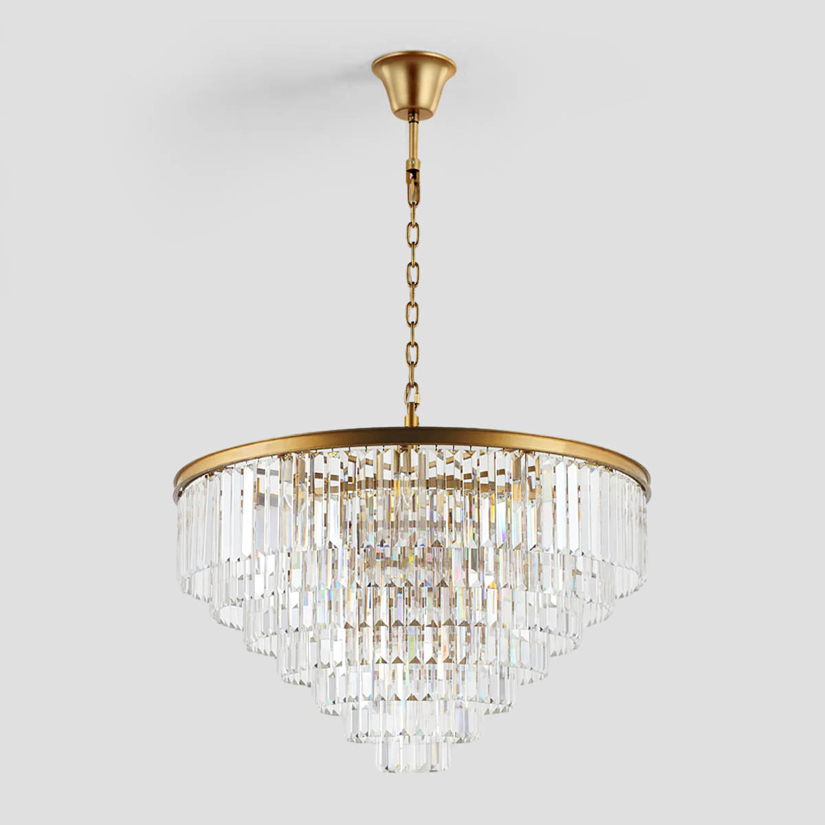 1920s Tedem Multi-Tier Clear/Smoke Crystal Round Chandelier