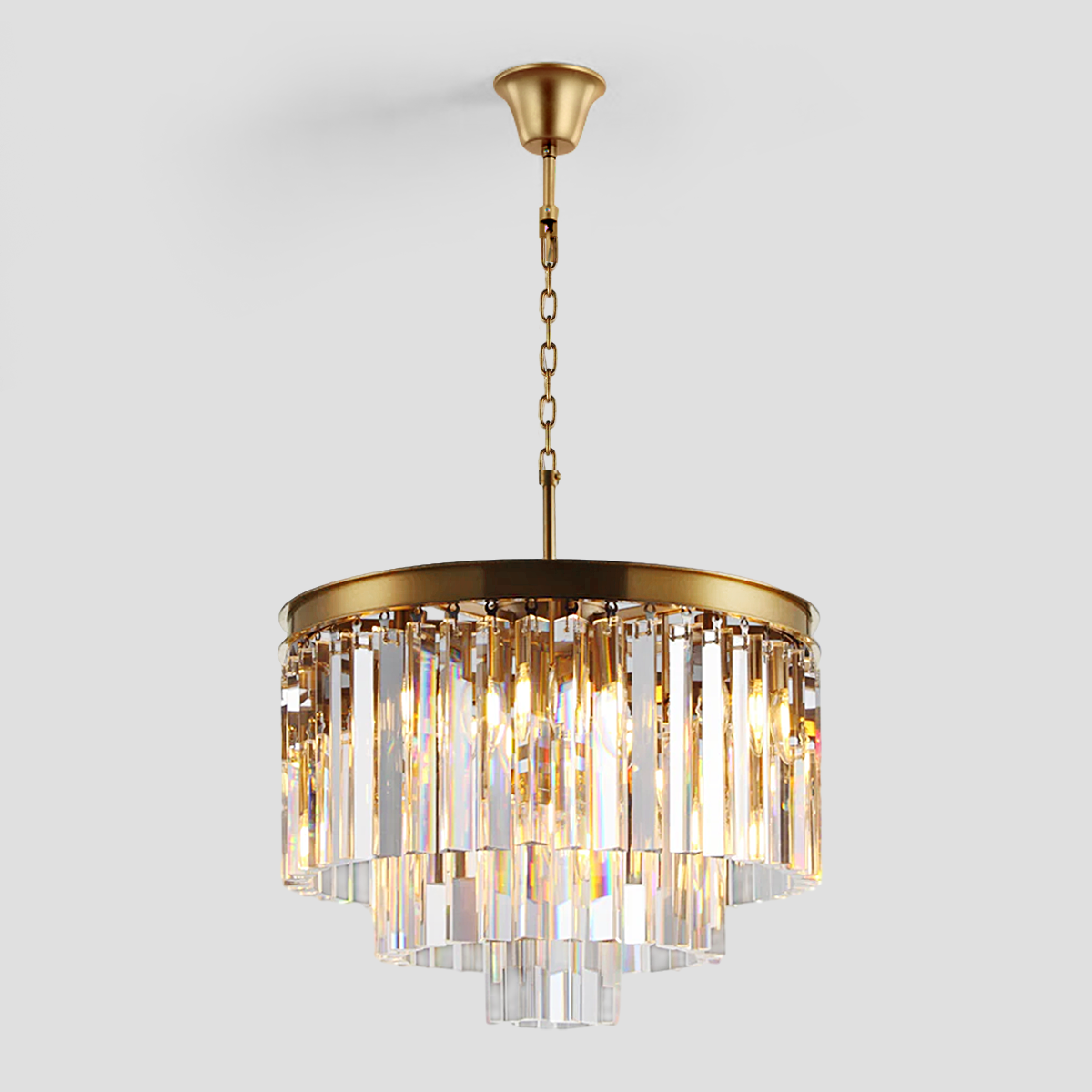 1920s Tedem Multi-Tier Clear/Smoke Crystal Round Chandelier