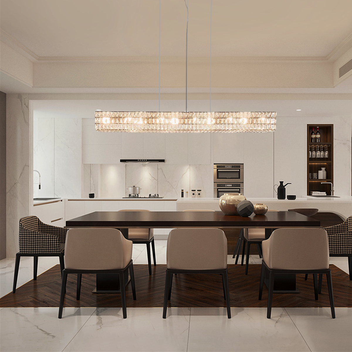 Dina Halo Rectangular Crystal Chandelier