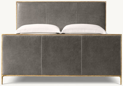 Thaddeus Leather Panel Bed with Footboard