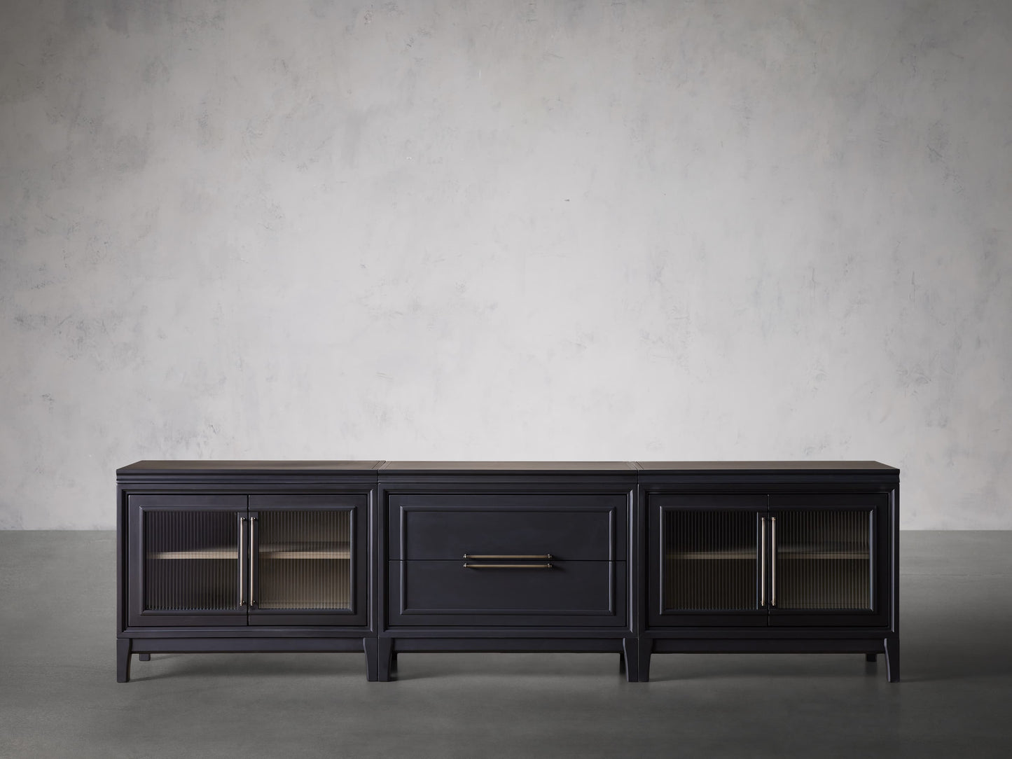 Rowan Modular Reeded Glass Media Console with Drawers