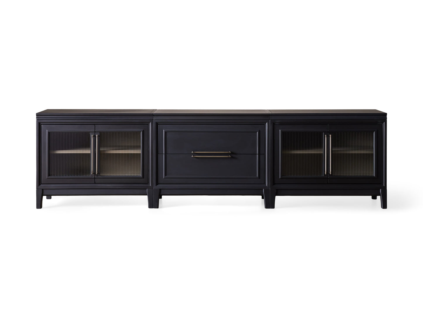 Rowan Modular Reeded Glass Media Console with Drawers