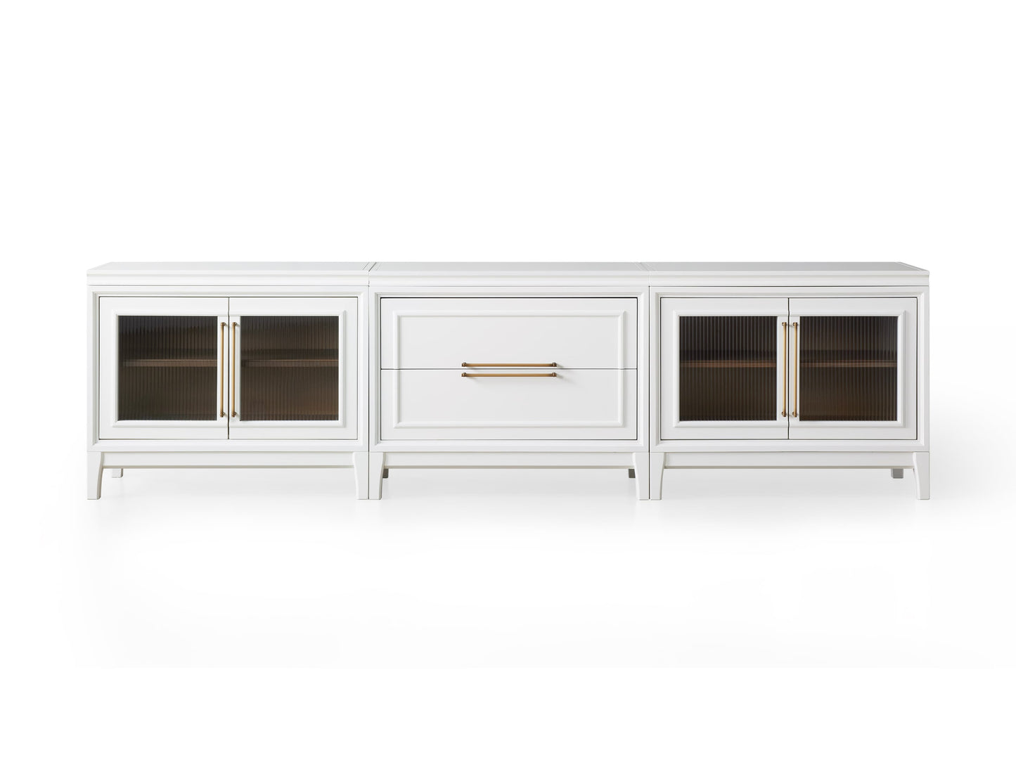 Rowan Modular Reeded Glass Media Console with Drawers