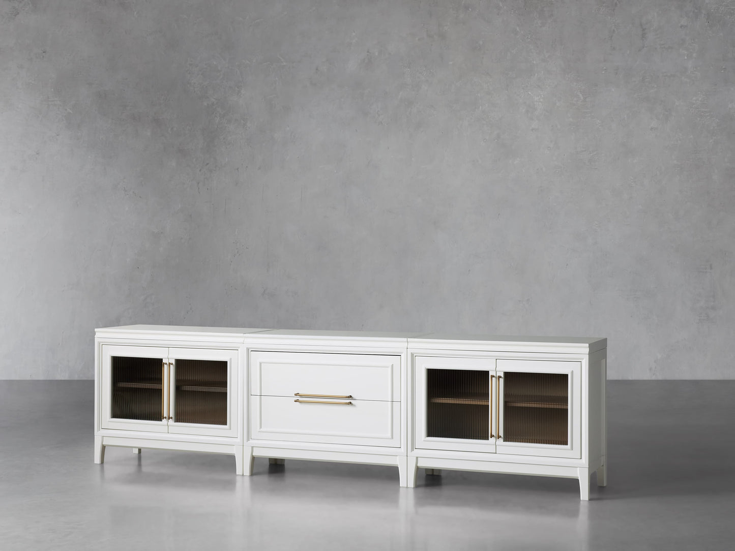 Rowan Modular Reeded Glass Media Console with Drawers