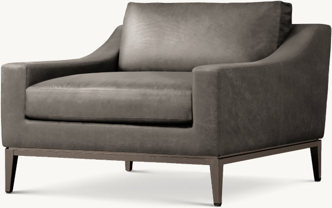 Italia Slope Arm Leather Chair - Metal Base