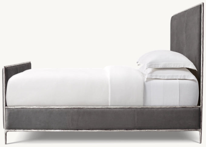 Thaddeus Leather Panel Bed with Footboard