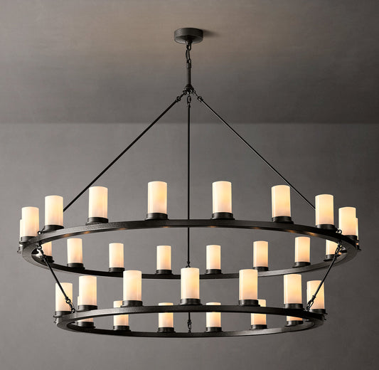 Ondra Round 2-Tier Milk Glass Chandelier 60"