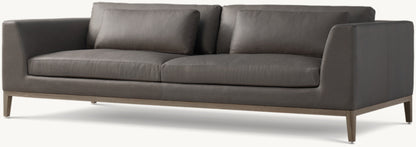 Italia Leather Taper Arm Sofa - Oak Base