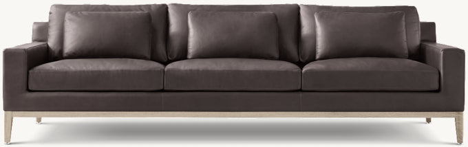 Italia Leather Track Arm 3-Cushion Sofa - Oak Base