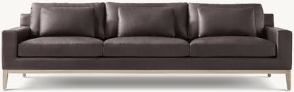 Italia Leather Track Arm 3-Cushion Sofa - Oak Base