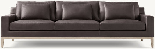 Italia Leather Track Arm 3-Cushion Sofa - Oak Base