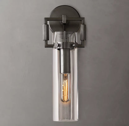 Machinist Glass Cylinder Sconce 12"