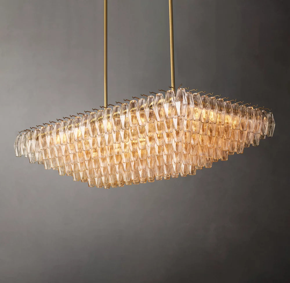 Chiara Clear Glass Tiered Rectangular Chandelier 54"