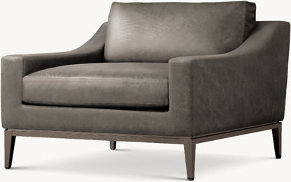 Italia Slope Arm Leather Chair - Metal Base