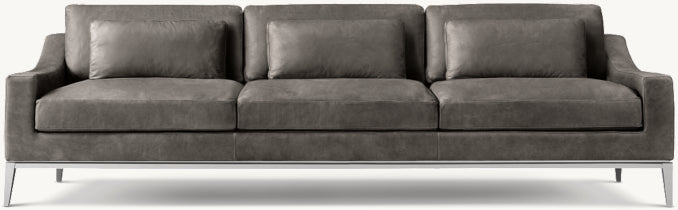 Italia Leather Slope Arm 3-Cushion Sofa - Metal Base