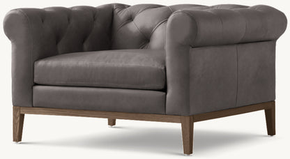 Italia Chesterfield Leather Chair - Oak Base