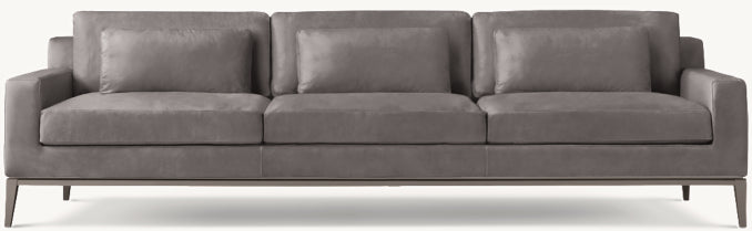 Italia Leather Track Arm 3-Cushion Sofa - Metal Base
