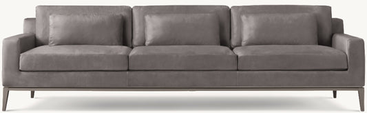 Italia Leather Track Arm 3-Cushion Sofa - Metal Base