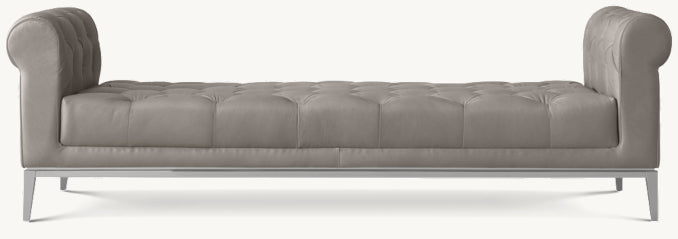 Italia Chesterfield Leather Bench with Tufted Cushion - Metal Base