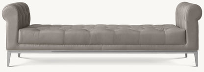 Italia Chesterfield Leather Bench with Tufted Cushion - Metal Base
