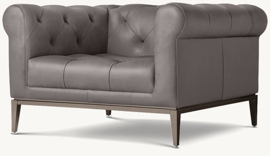 Italia Chesterfield Leather Chair with Tufted Cushion - Metal Base